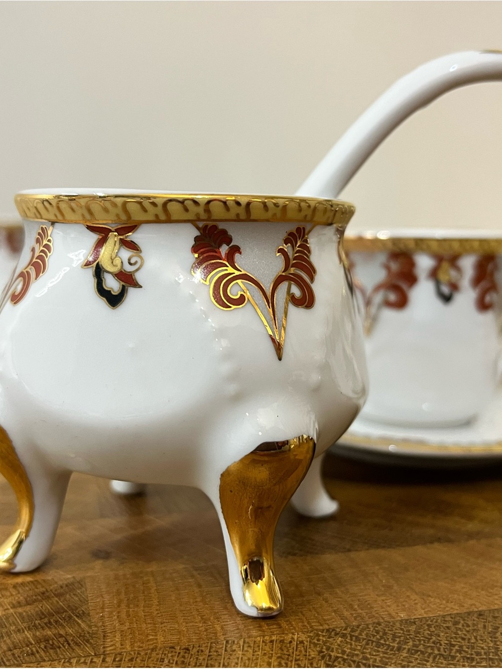 Elegant 24K Gold Trim Porcelain Tea Set with Red Accents - Picture 2 of 14